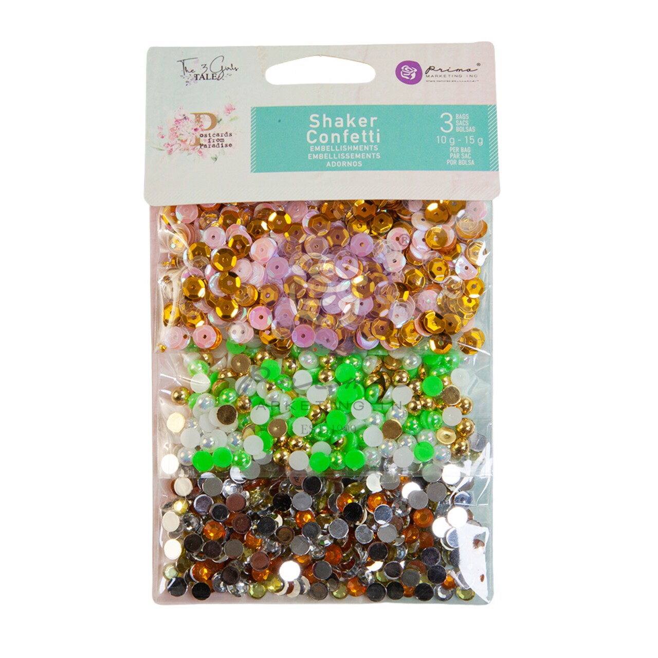 Postcards from Paradise Collection Shaker confetti - 3 bags x 10-15g each / plastic Scrapbook Supplies Material For Craft Notebooksdecoupage Album Journals Planners Art Journaling Bullet